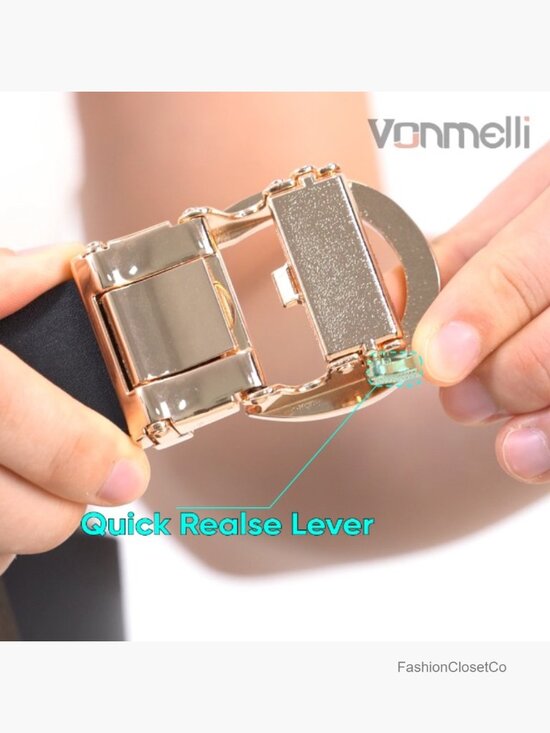 Women\'s Faux Leather Ratchet Belt with Gold Sliding Buckle - Adjustable, 1.2\